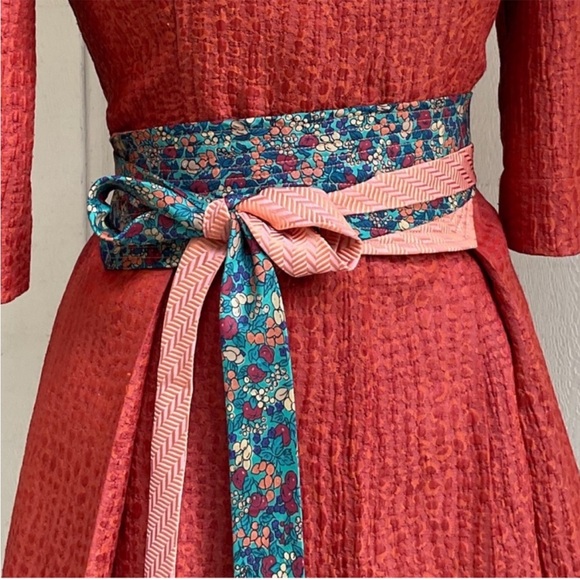 Gold Squares Hand Crafted Obi belt upcycled silk ties cummerbund Cinch OS - Picture 13 of 16